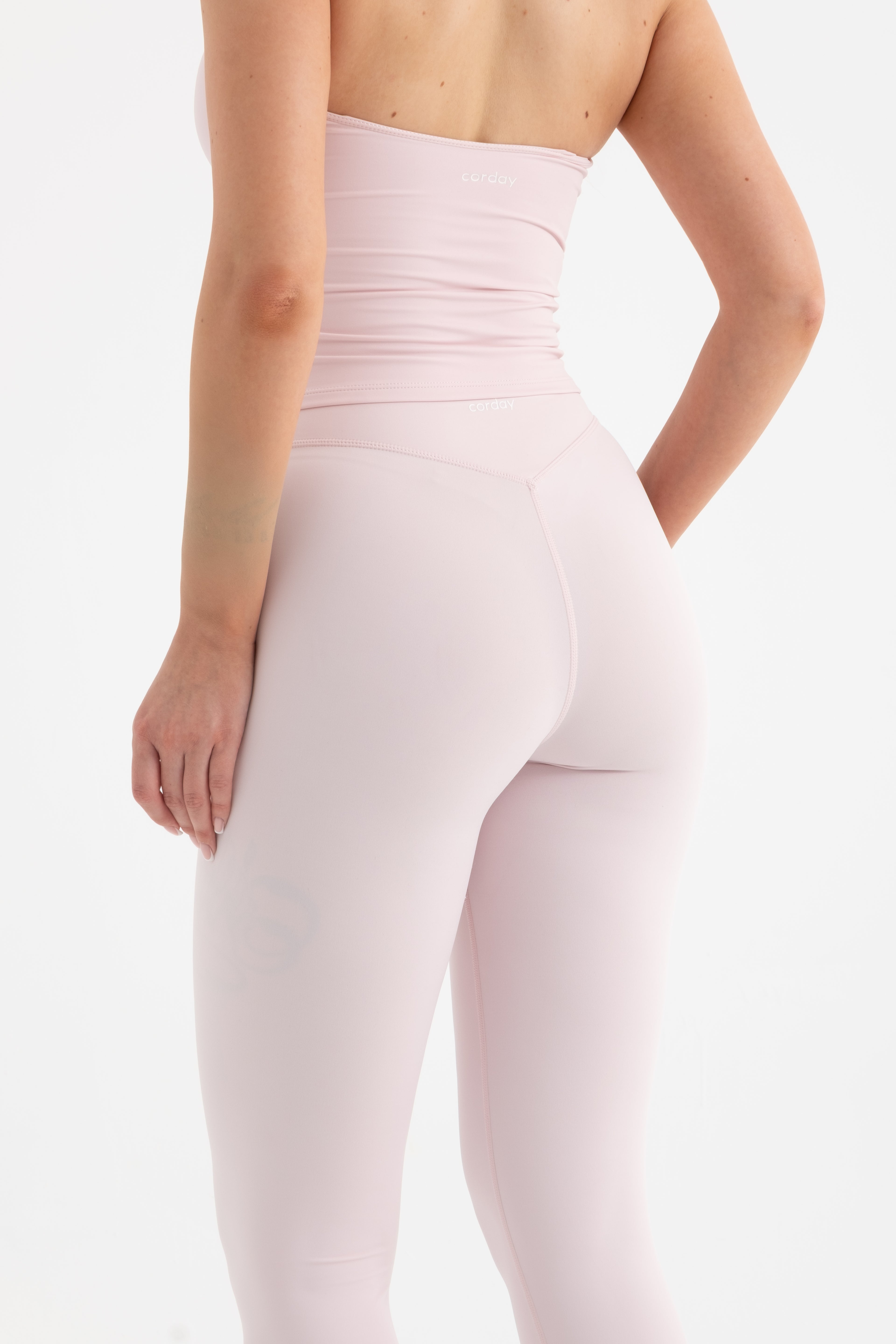 CORDAY ORIGIN BLUSH toz pembe yüksek bel tayt - kumaş detayı