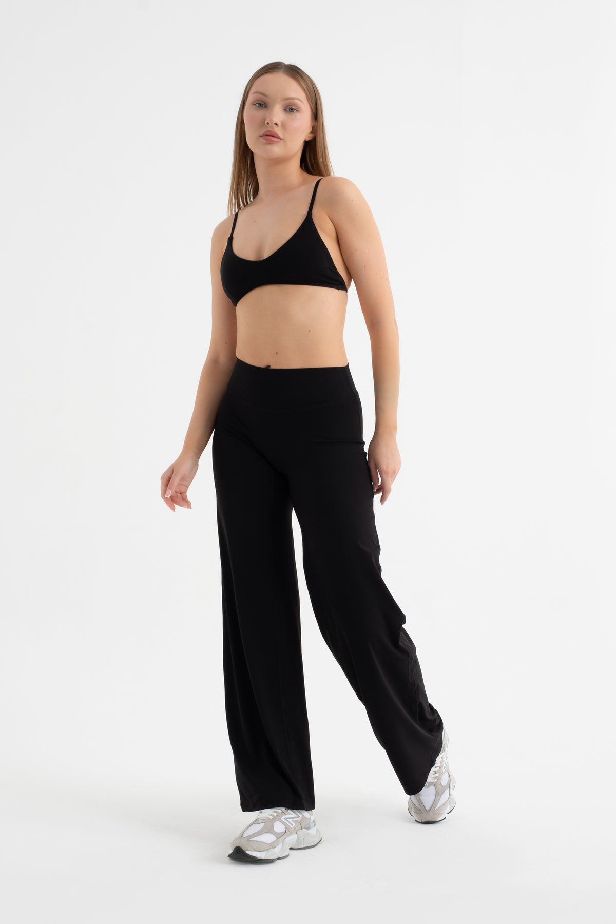 CORDAY STRIDE Midnight siyah geniş paça pantolon - kumaş detayı